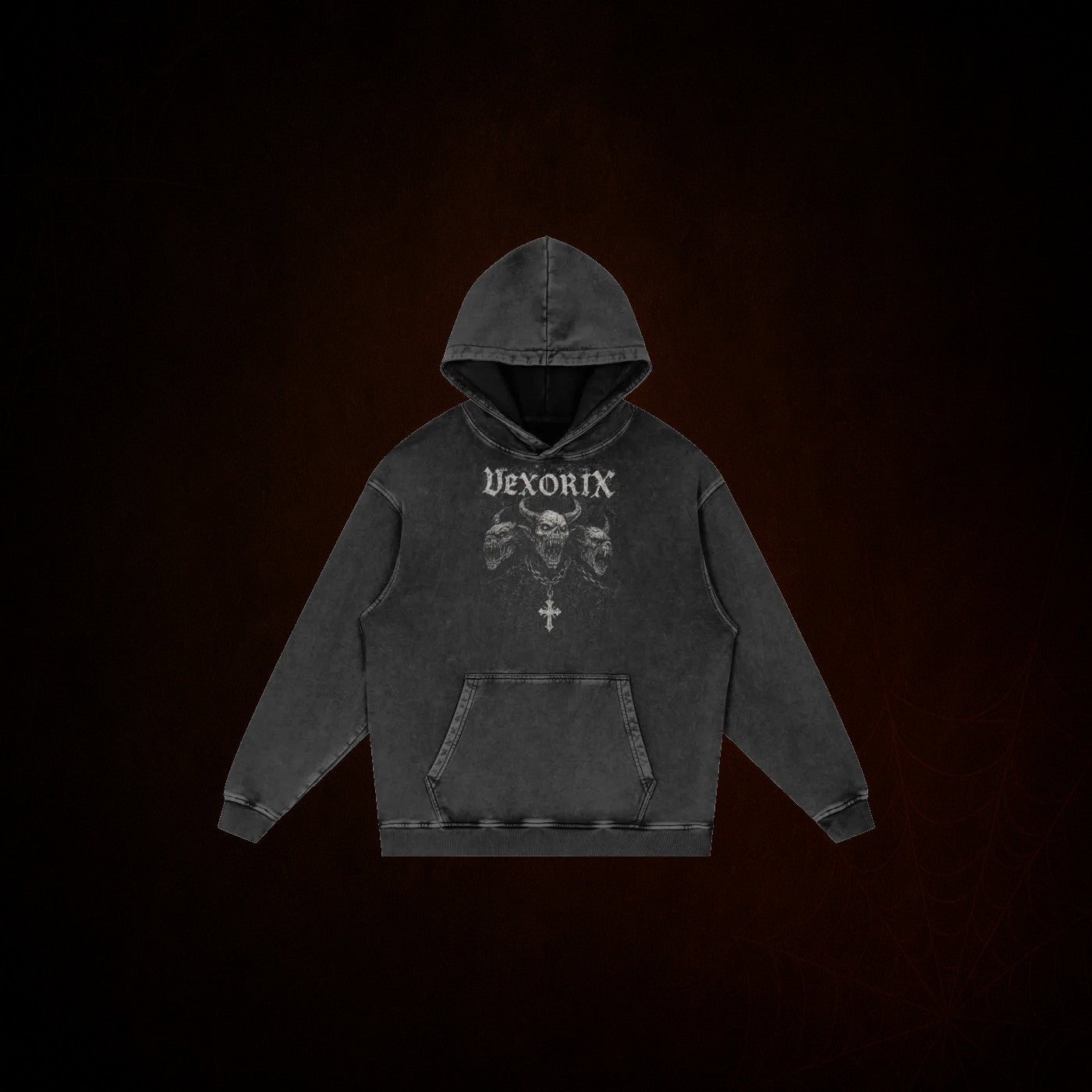 3 Demons Snow Washed Loose Cotton Hoodie
