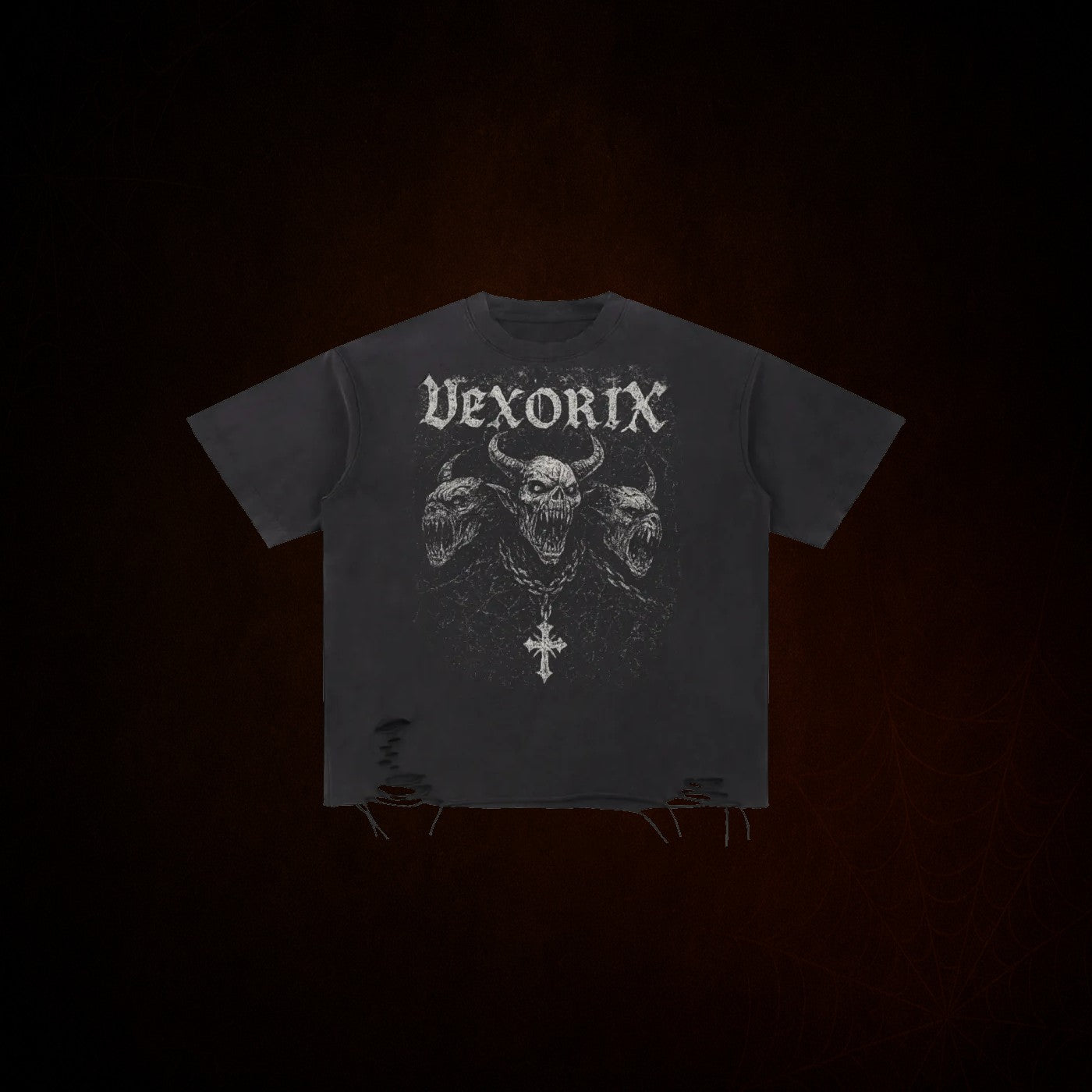 3 Demons Snow Washed Raw-Hem T-Shirt
