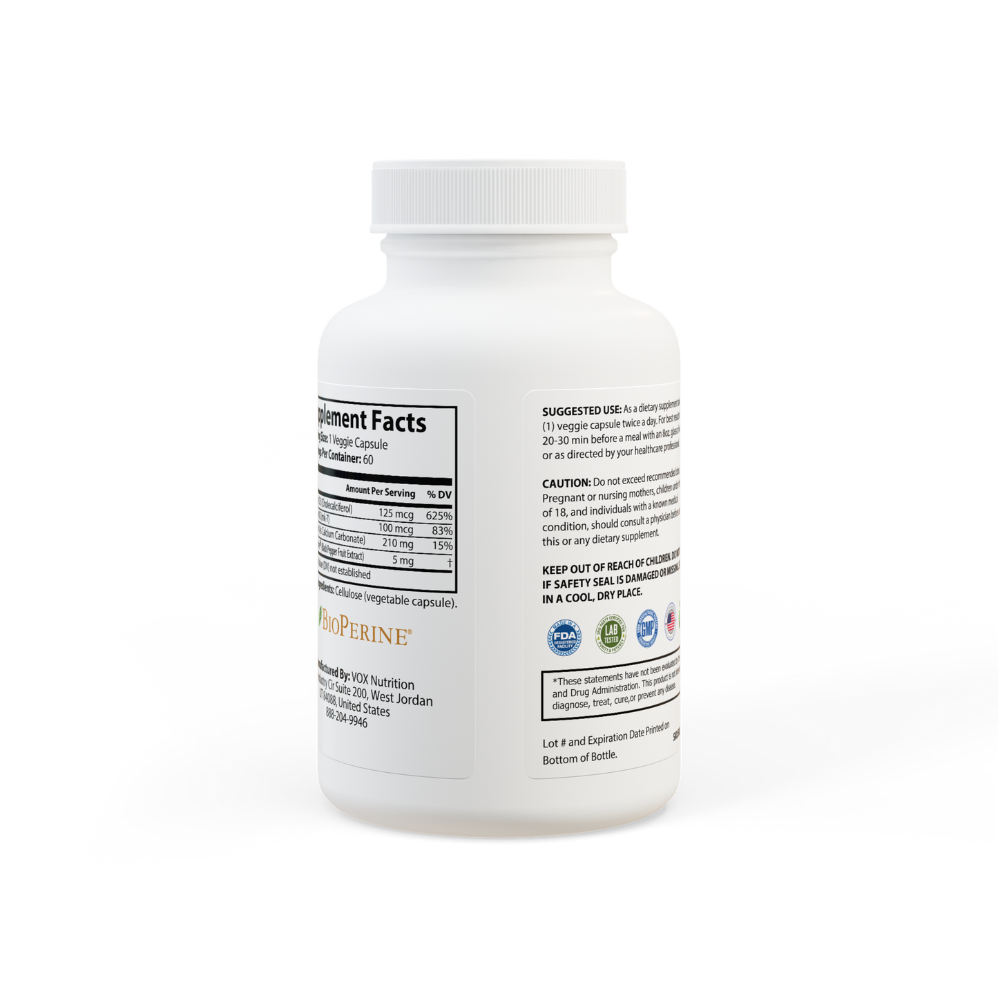 Vitamin K2 + D3 Supplement (60 Capsules)