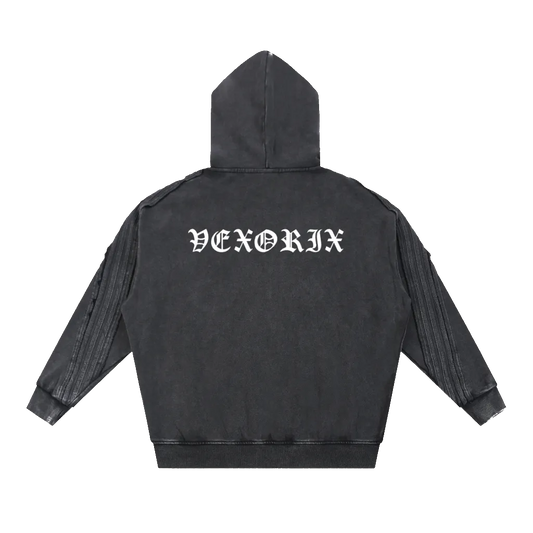 Snow Washed Tape Raw Edge Zip Hoodie