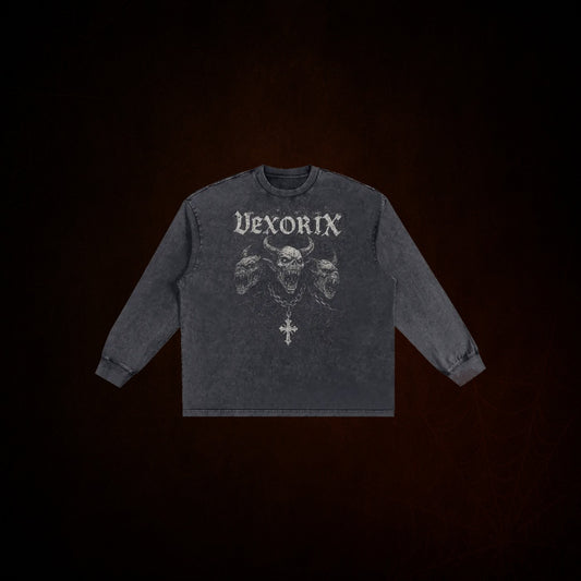 3 Demons Snow Washed Frayed Edge Sweater