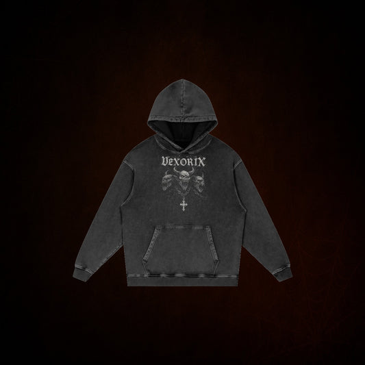 3 Demons Snow Washed Loose Cotton Hoodie