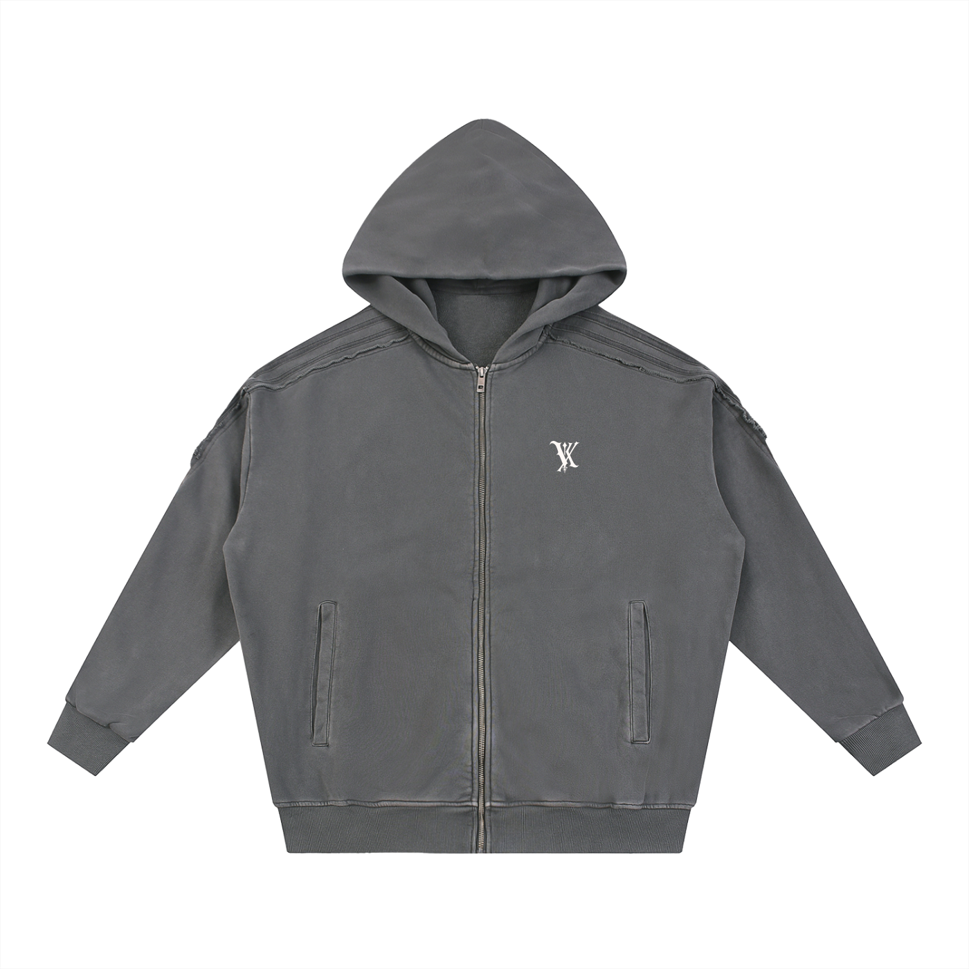 Snow Washed Tape Raw Edge Zip Hoodie