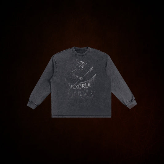 Soul Collector Snow Washed Frayed Edge Sweater