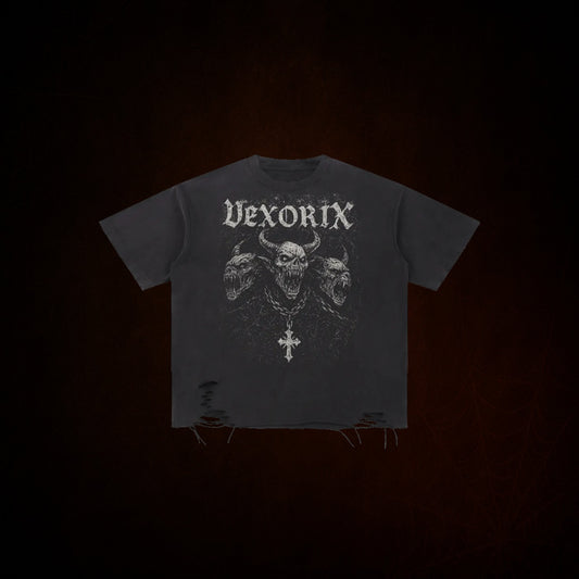 3 Demons Snow Washed Raw-Hem T-Shirt