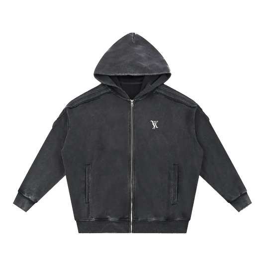 Snow Washed Tape Raw Edge Zip Hoodie
