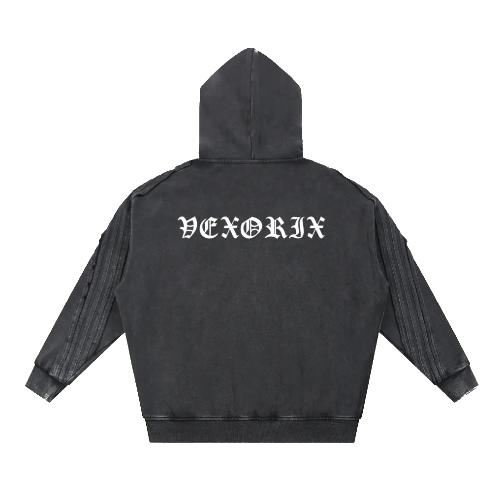 Snow Washed Tape Raw Edge Zip Hoodie